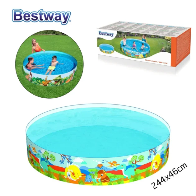 Bestway 55001 Piscine Dinosaure, Ronde Non Gonflable En Vinyle Pour Enfants 	244 x 46 cm